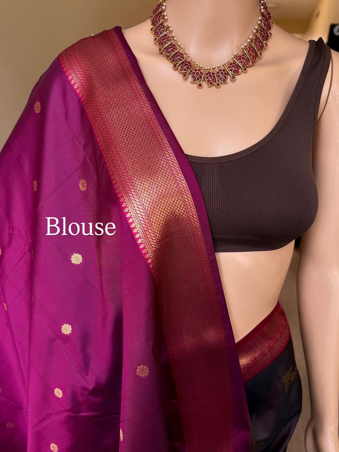 CHOCOLATE BROWN SOFT ART SILK SAREE WITH PINK ZARI BORDER