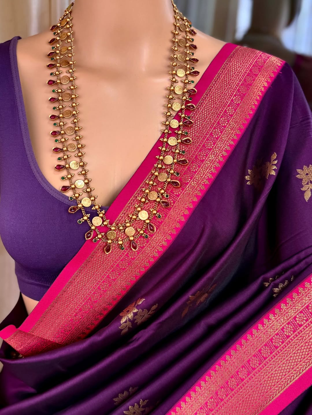 VIOLET DUAL SHADED SOFT ART SILK SAREE WITH RANI PINK ZARI WEAVE BORDER