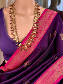 VIOLET DUAL SHADED SOFT ART SILK SAREE WITH RANI PINK ZARI WEAVE BORDER