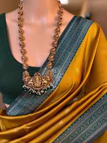 GOLDEN YELLOW ART SILK SAREE WITH SMALL BORDER GREEN ZARI WEAVE BORDER