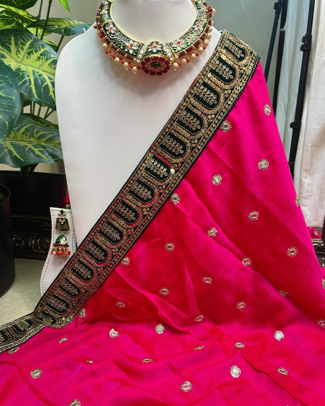 Pink Malai Silk With Sequence Lace