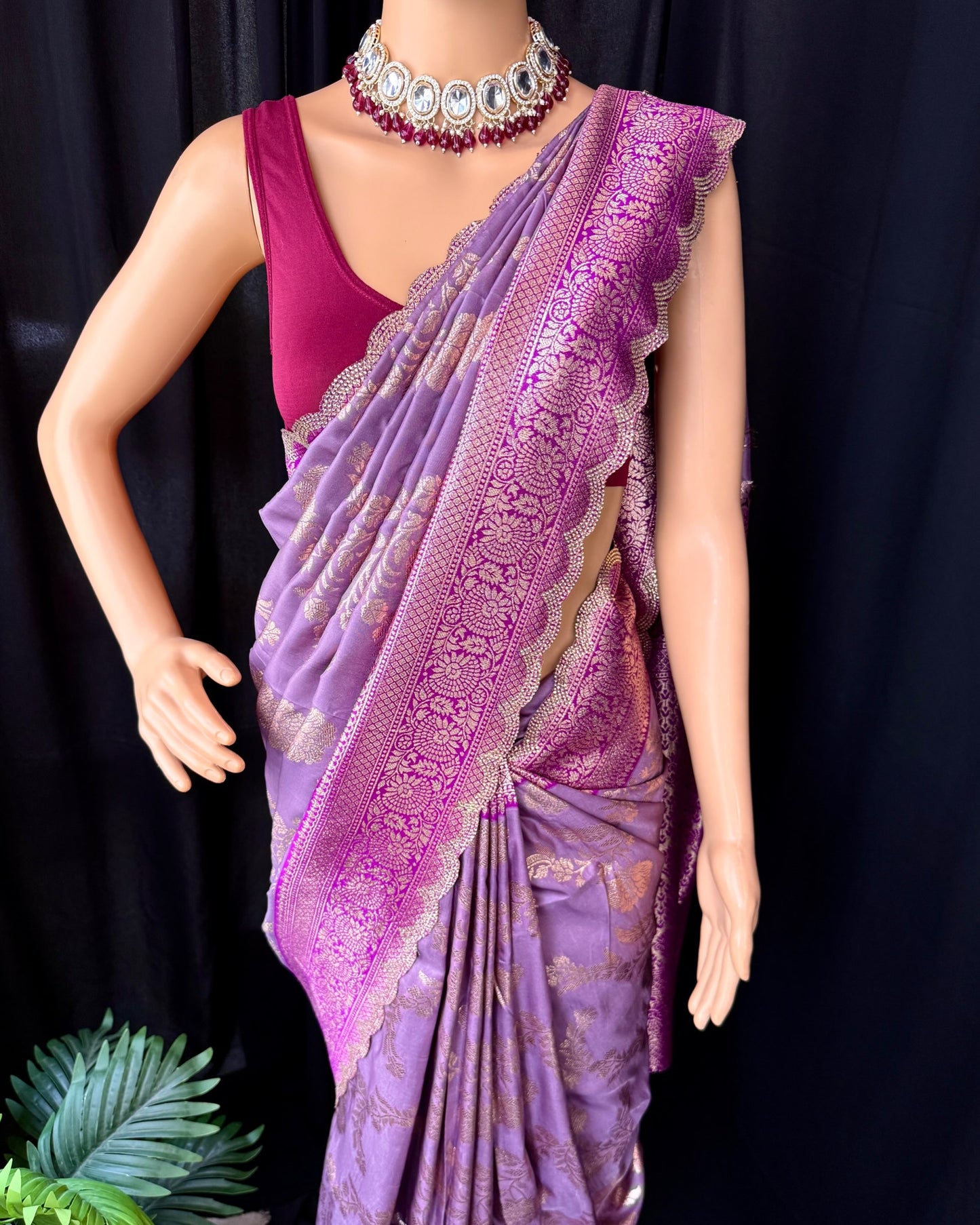 LAVENDER SEMI ART SILK SAREE COMES WITH GOLDEN SILVER ZARI WEAVE BORDER