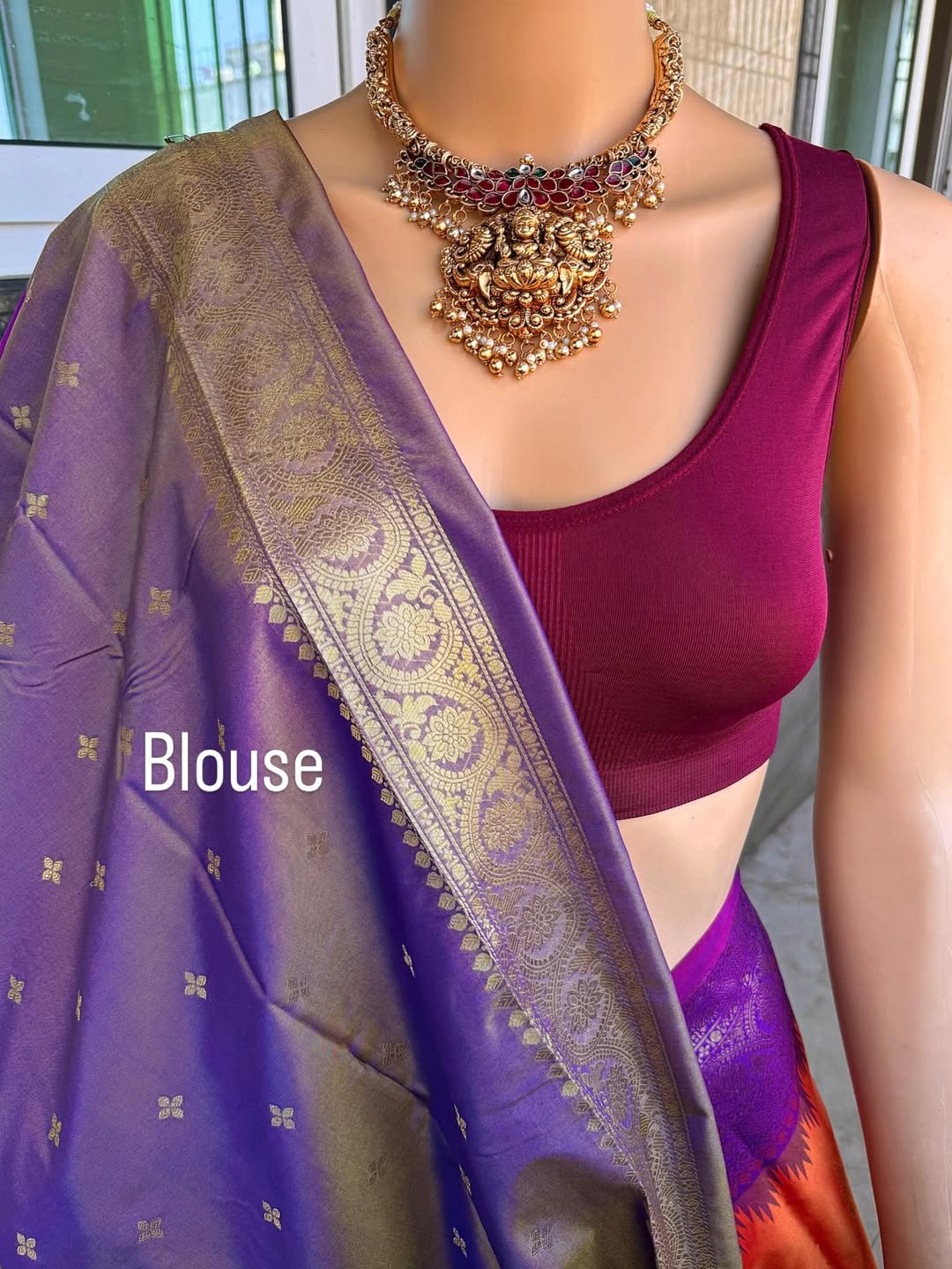 PINK ORANGE DUAL SHADE ART SILK SAREE COMES WITH PURPLE ZARI TEMPLE BORDER