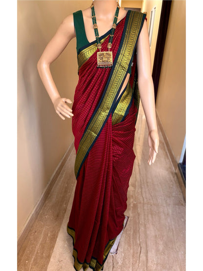 REDDISH MARRON CHECKS COTTON SILK SAREE COMES WITH GREEN BORDER