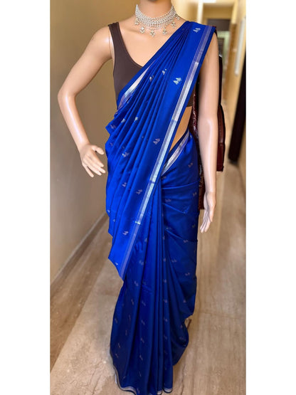 PEPSI BLUE TRADITIONAL ART SILK SAREE WITH SMALL SILVER BORDER