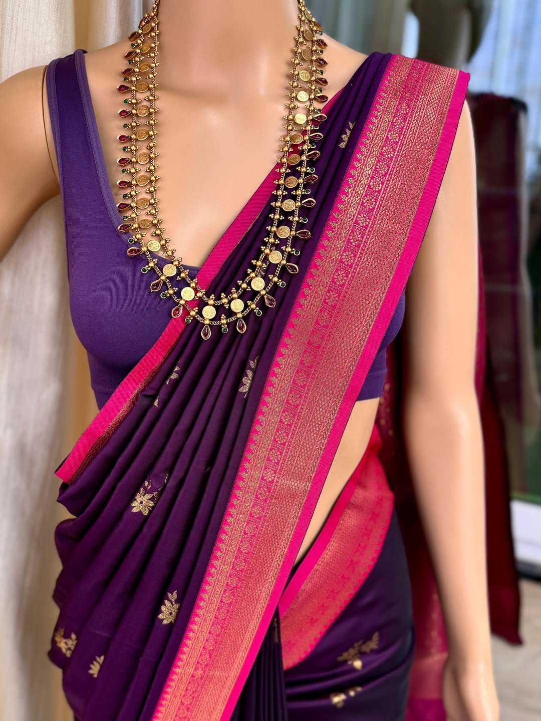 VIOLET DUAL SHADED SOFT ART SILK SAREE WITH RANI PINK ZARI WEAVE BORDER