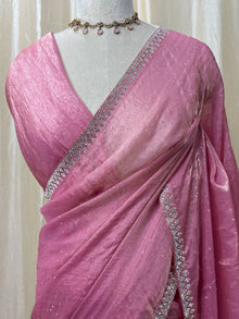 BABY PINK GEORGETTE SAREE COMES WITH SEQUENCE STONE ALL OVER SAREE