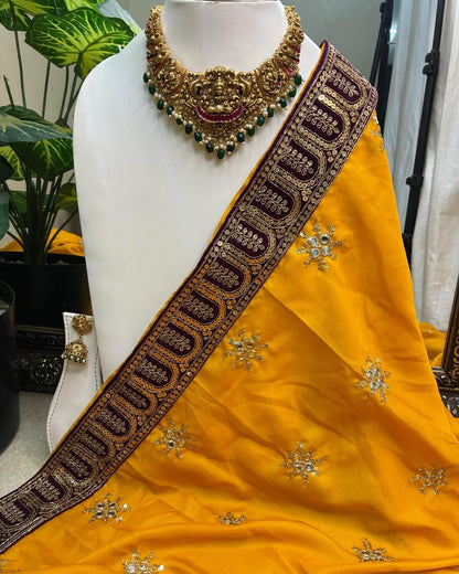 Yellow Malai Silk With Sequence Lace