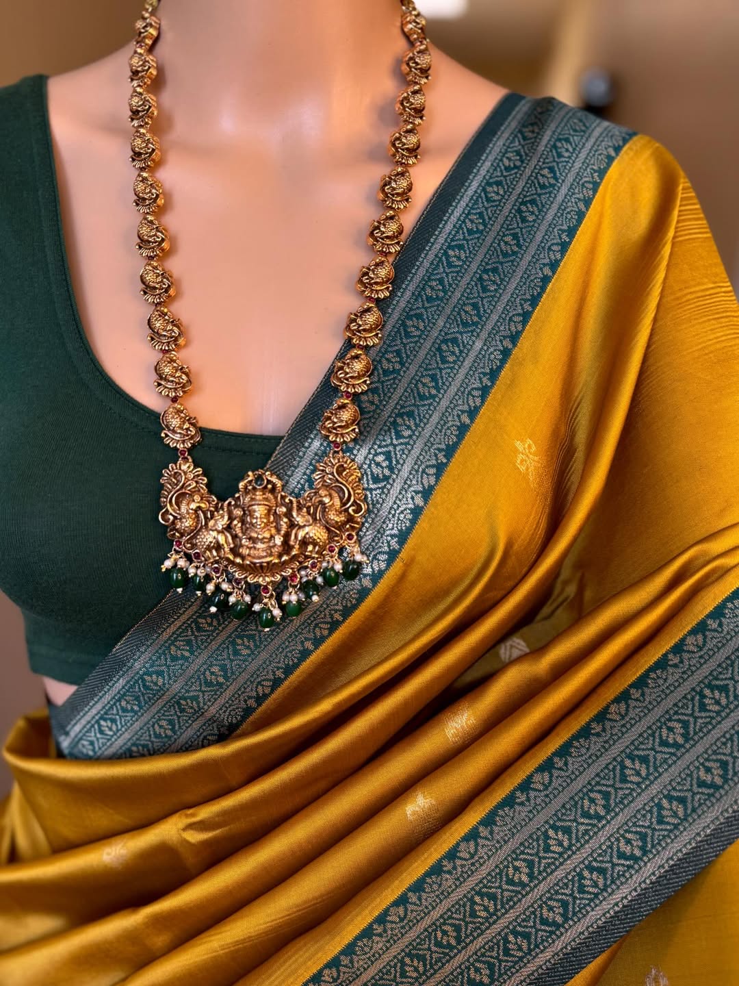 GOLDEN YELLOW ART SILK SAREE WITH SMALL BORDER GREEN ZARI WEAVE BORDER