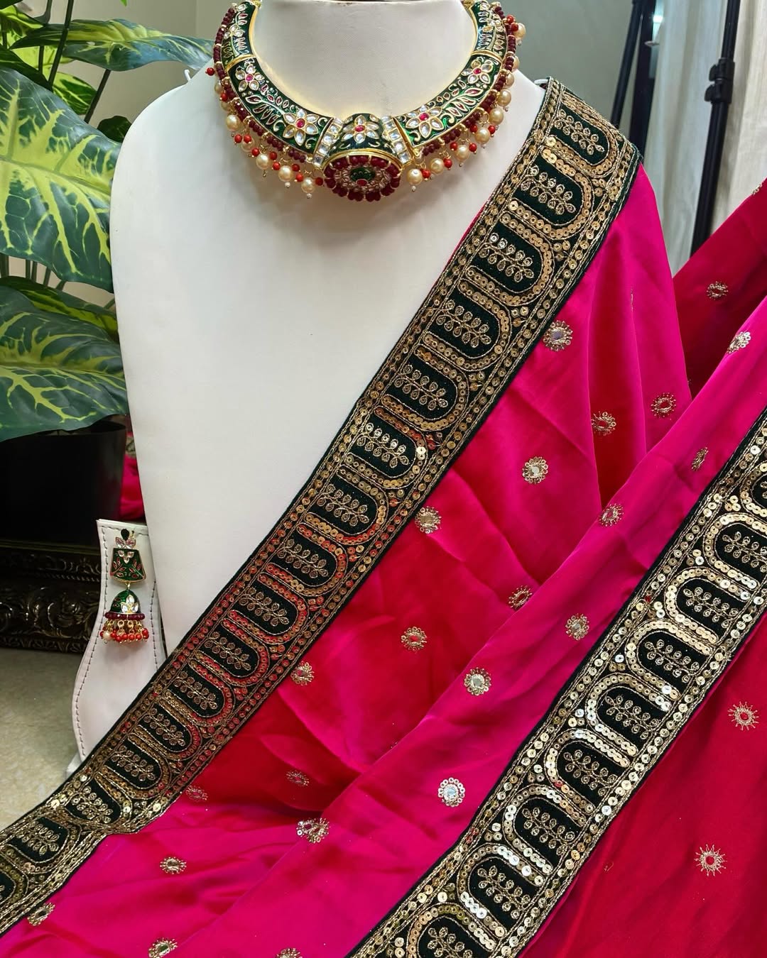 Pink Malai Silk With Sequence Lace