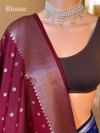 PEPSI BLUE TRADITIONAL ART SILK SAREE WITH SMALL SILVER BORDER