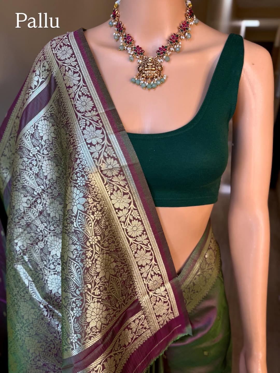 BROWN GREEN SOFT ART SILK SAREE ZARI WEAVE BORDER