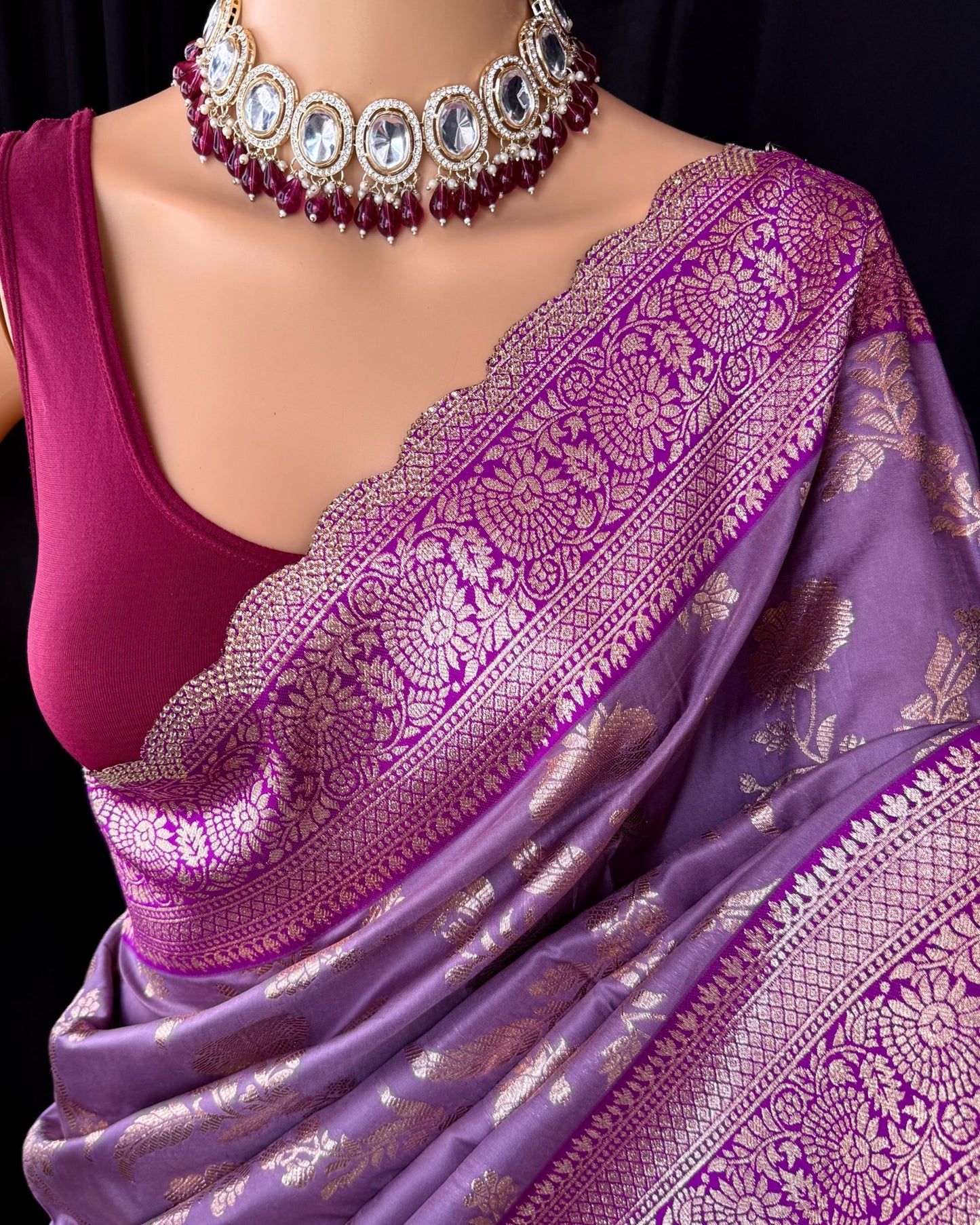 LAVENDER SEMI ART SILK SAREE COMES WITH GOLDEN SILVER ZARI WEAVE BORDER