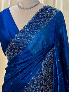 TEAL BLUE GEORGETTE SAREE COMES SEQUENCE STONE ALL OVER SAREE