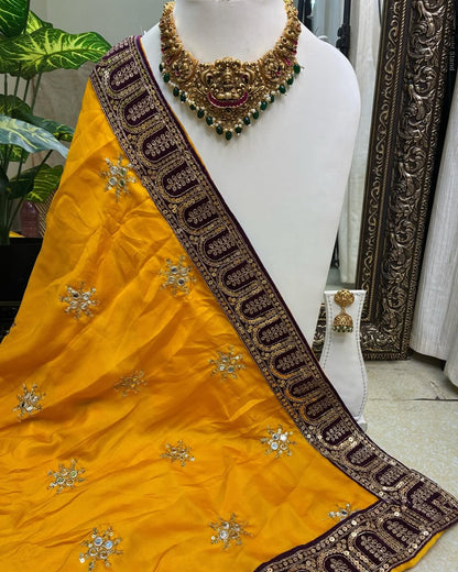 Yellow Malai Silk With Sequence Lace