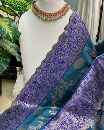 SKY BLUE ART SILK SAREE WITH GOLDEN FLORAL ZARI BORDER