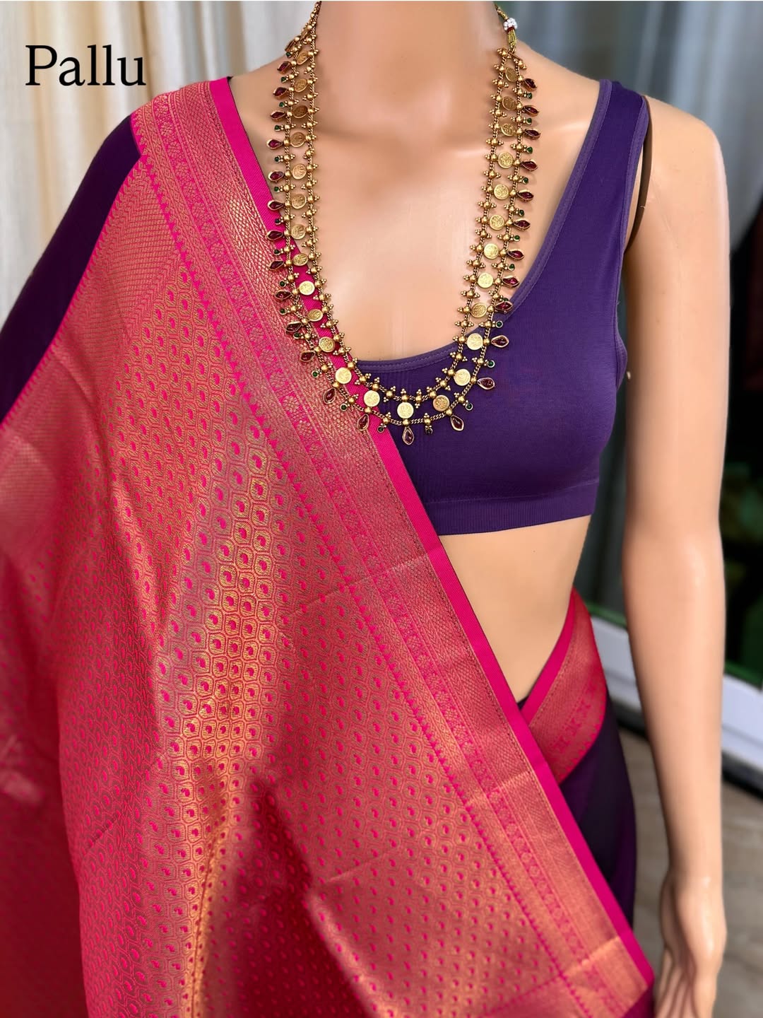 VIOLET DUAL SHADED SOFT ART SILK SAREE WITH RANI PINK ZARI WEAVE BORDER