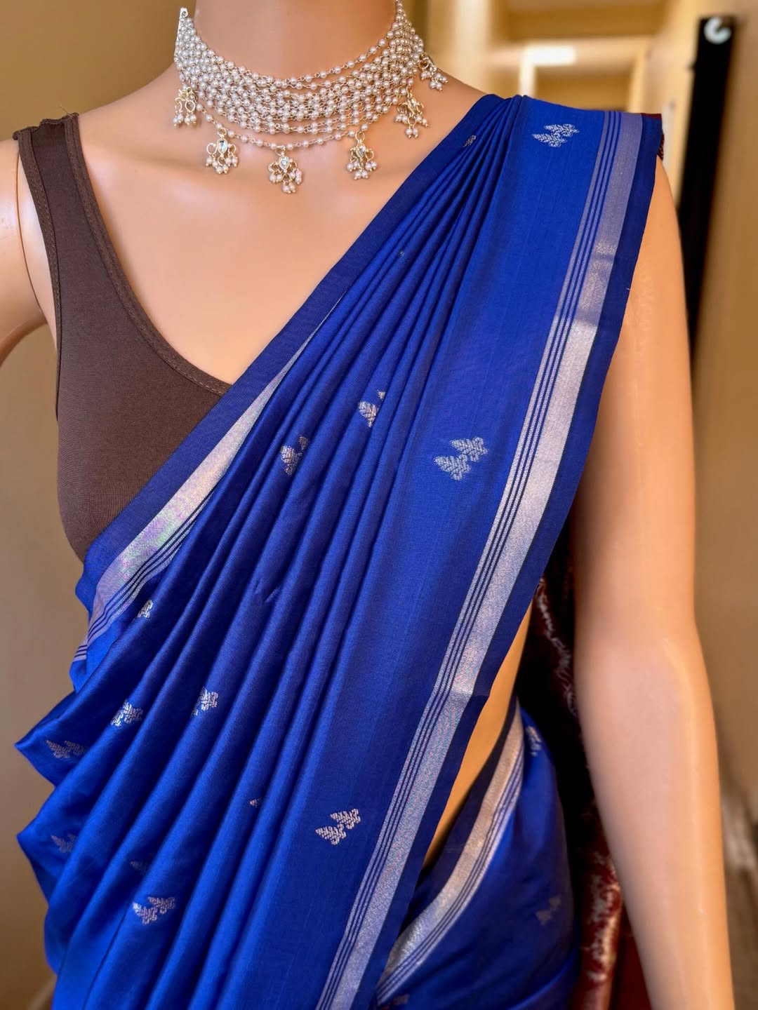 PEPSI BLUE TRADITIONAL ART SILK SAREE WITH SMALL SILVER BORDER