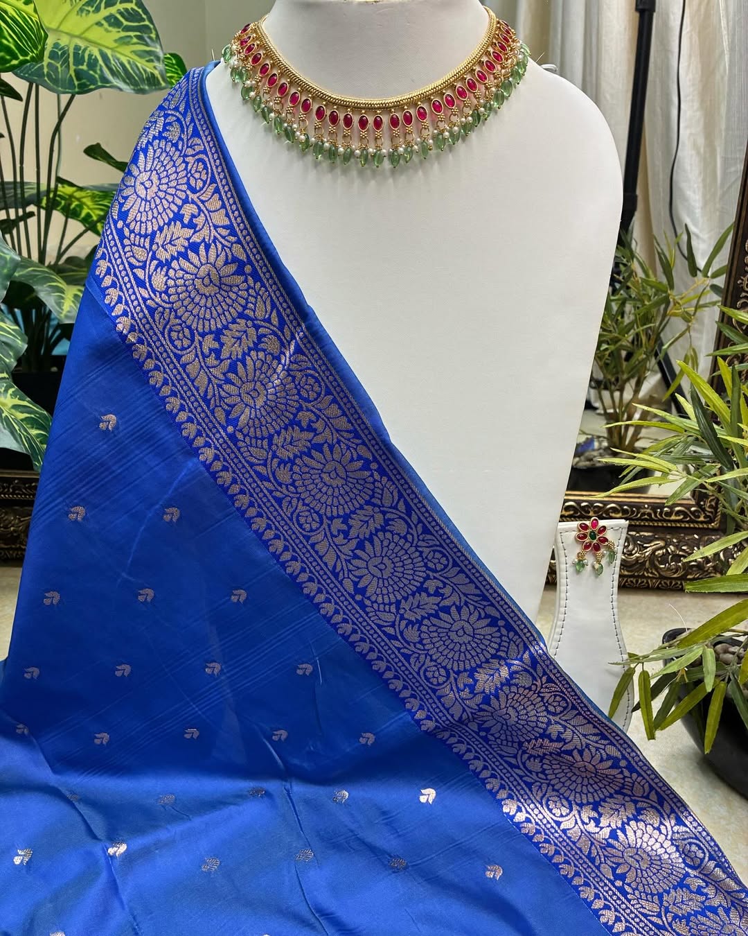 SKY BLUE ART SILK SAREE WITH GOLDEN FLORAL ZARI BORDER