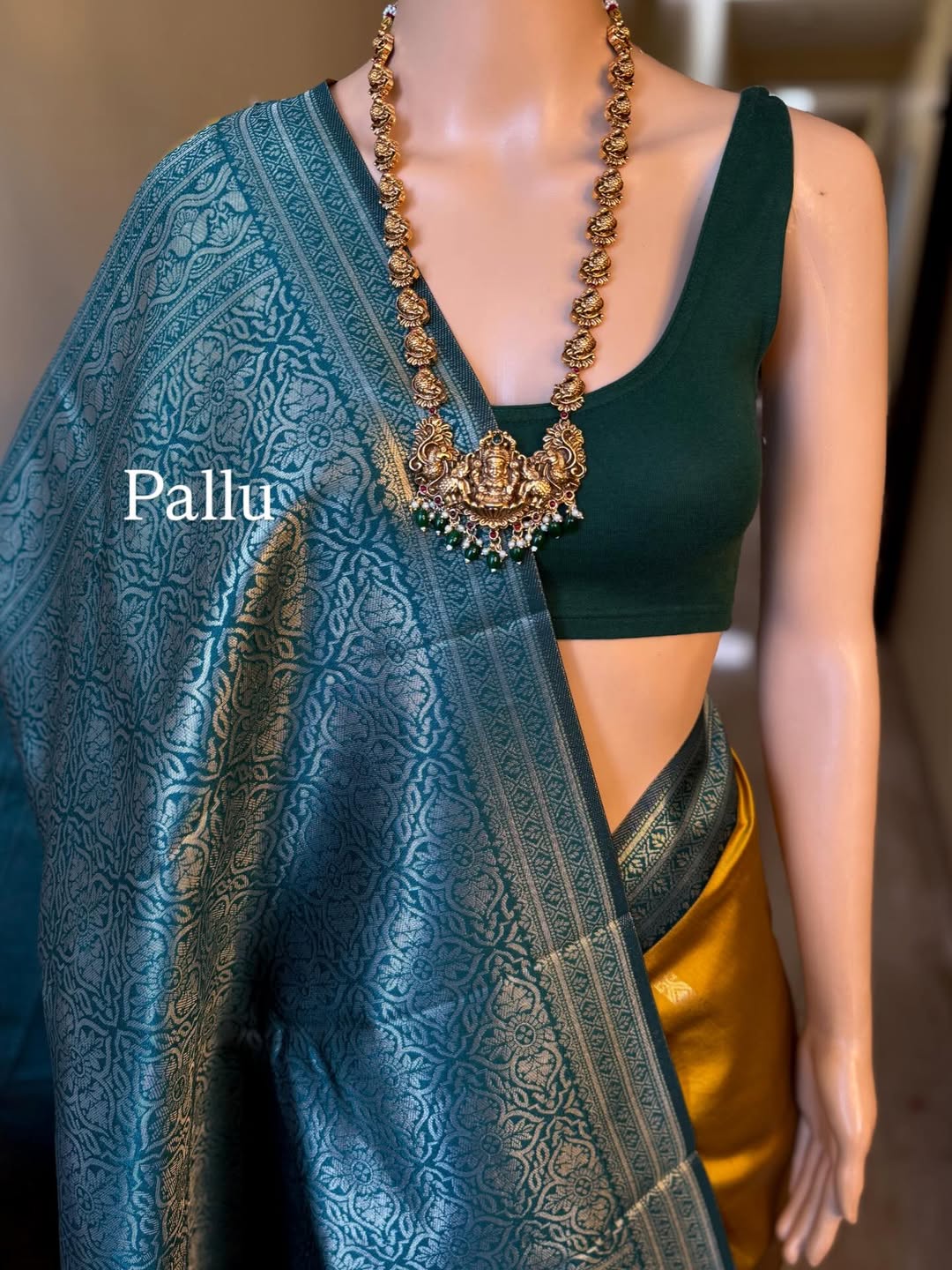 GOLDEN YELLOW ART SILK SAREE WITH SMALL BORDER GREEN ZARI WEAVE BORDER