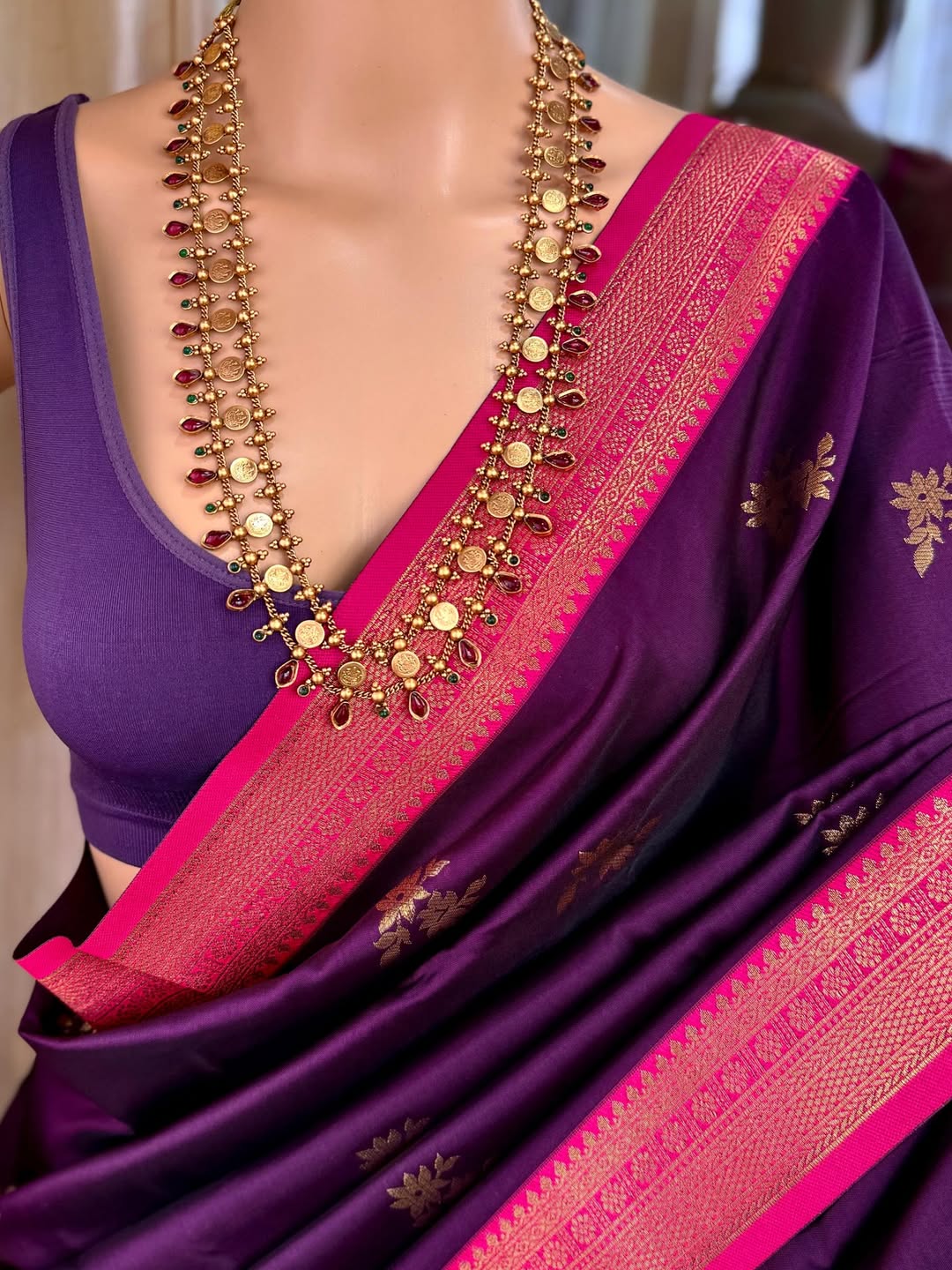 VIOLET DUAL SHADED SOFT ART SILK SAREE WITH RANI PINK ZARI WEAVE BORDER