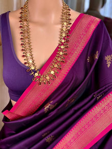 VIOLET DUAL SHADED SOFT ART SILK SAREE WITH RANI PINK ZARI WEAVE BORDER