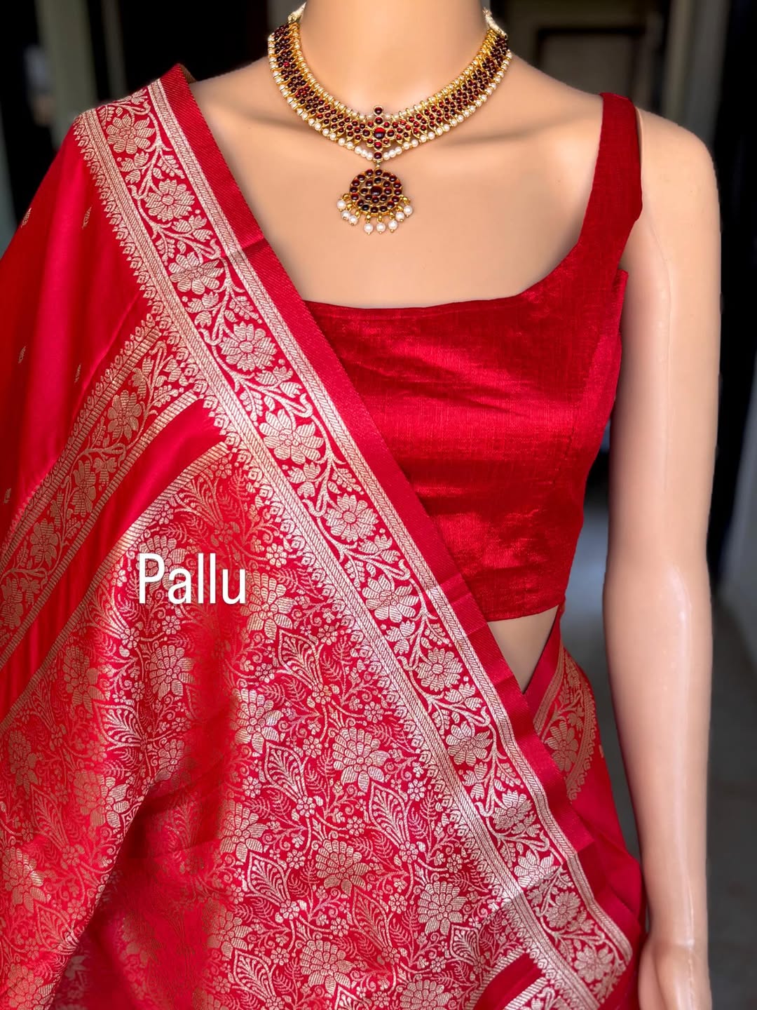 CHILLI RED ART SILK SAREE WITH SMALL BORDER