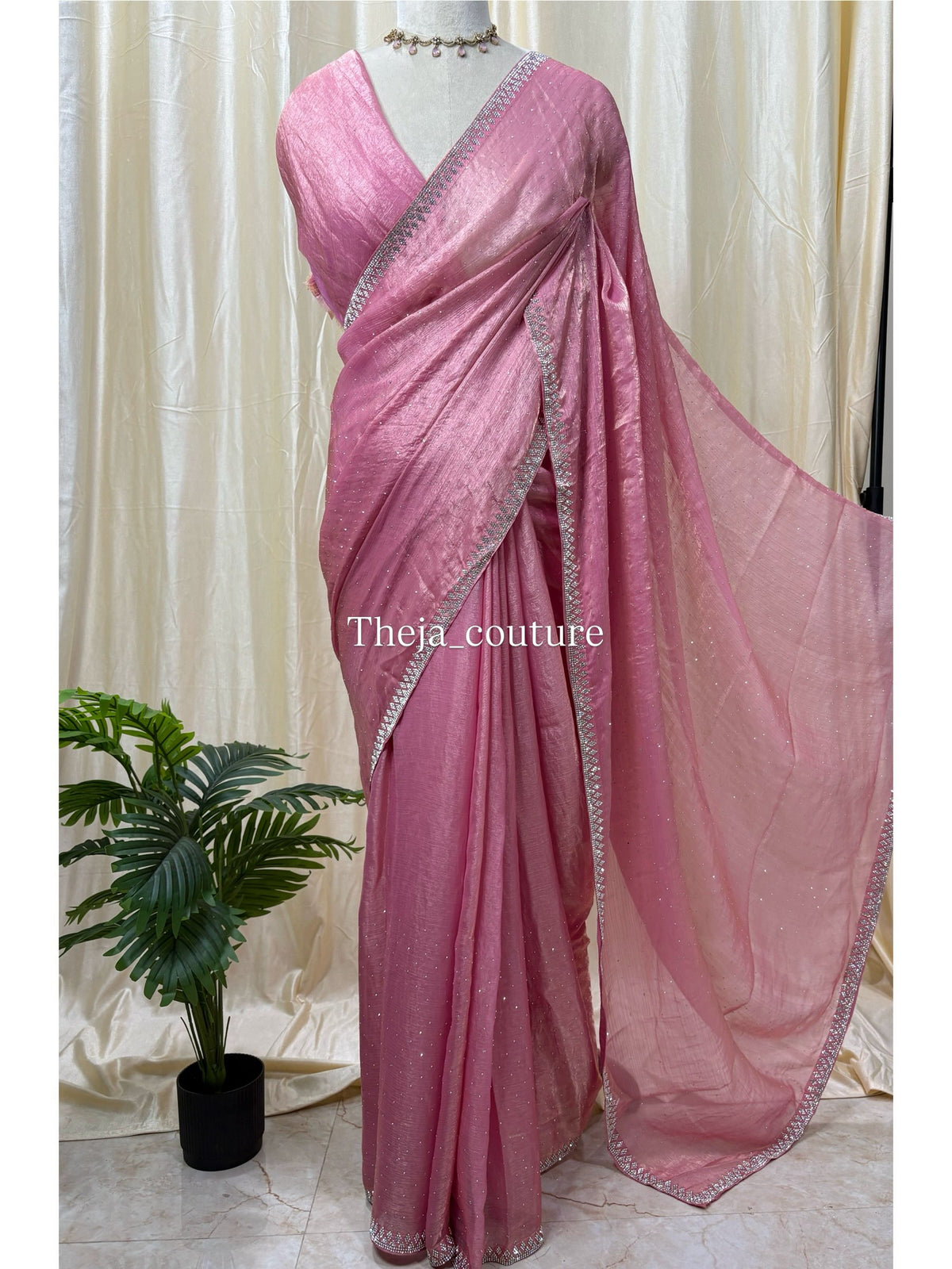 BABY PINK GEORGETTE SAREE COMES WITH SEQUENCE STONE ALL OVER SAREE