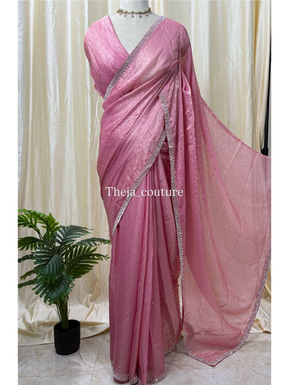 BABY PINK GEORGETTE SAREE COMES WITH SEQUENCE STONE ALL OVER SAREE
