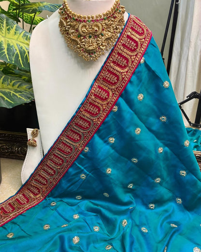 Sky blue Malai Silk With Sequence Lace