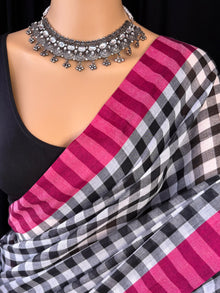 BLACK AND WHITE CHECKS SOFT MULMUL COTTON SAREE