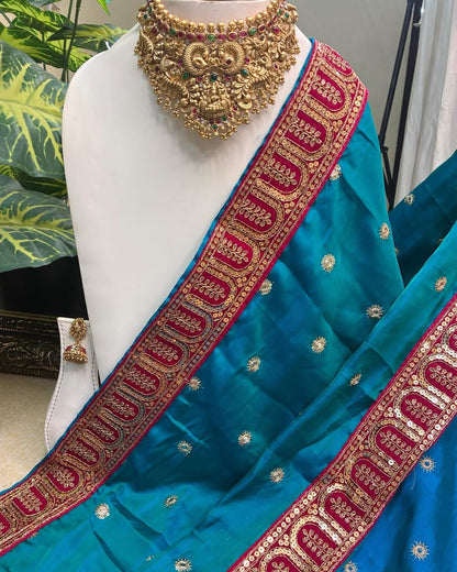 Sky blue Malai Silk With Sequence Lace