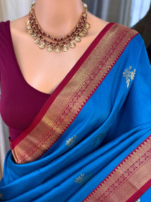 SKY BLUE DUAL SHADED SOFT ART SILK SAREE WITH MAROO ZARI BORDER