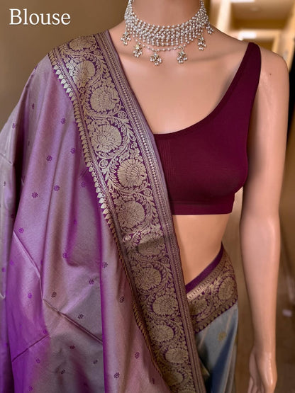 GREY ART SILK SAREE COMES WITH CONTRAST MANGENTA BORDER