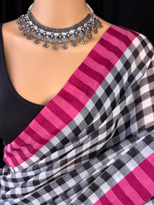 BLACK AND WHITE CHECKS SOFT MULMUL COTTON SAREE