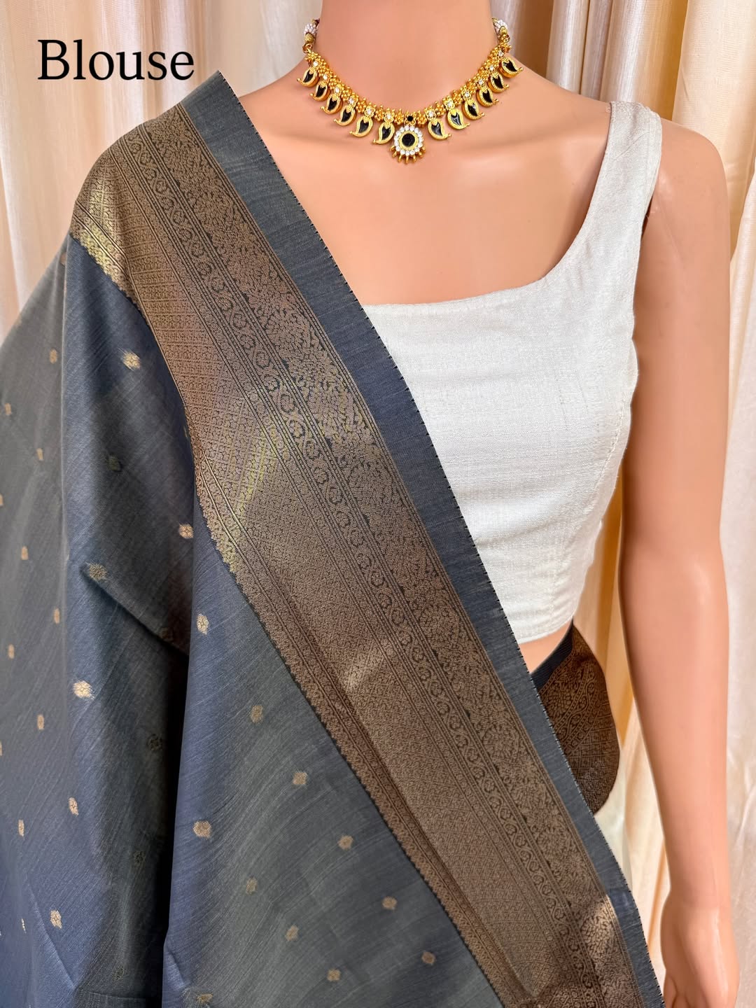 OFF WHITE ART SILK SAREE COMES WITH CONTRAST ZARI WEAVE BORDER