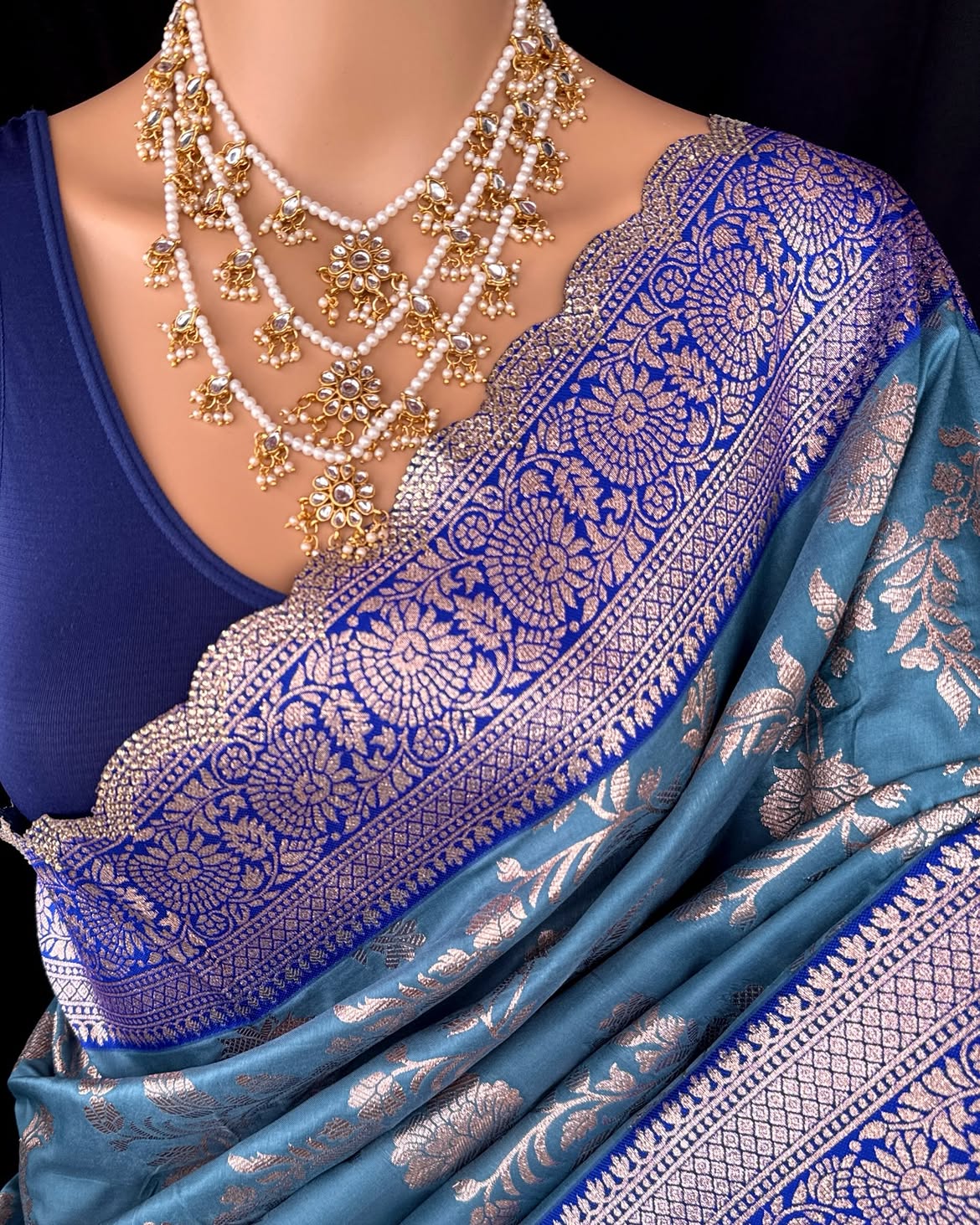 TEAL BLUE SEMI ART SILK SAREE COMES WITH GOLDES SILVER ZARI WEAVE ALL OVER SAREE