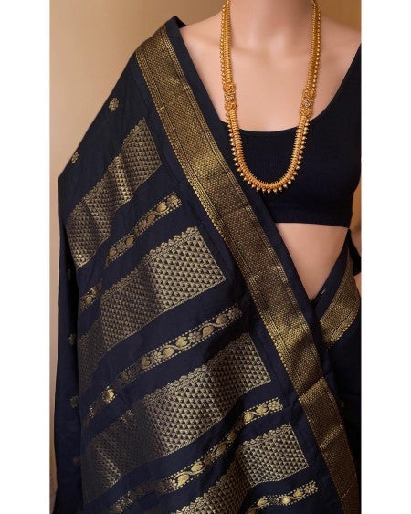 BLACK COTTON SILK FULL BUTTA SAREE