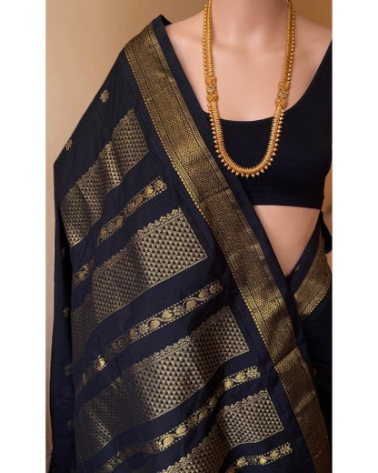 BLACK COTTON SILK FULL BUTTA SAREE