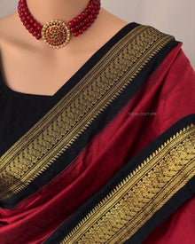 REDDISH MARRON COTTON SILK SAREE WITH BLACK BORDER