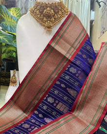 NAVY BLUE SATIN SILK SAREE WITH STRIPES PATTERN