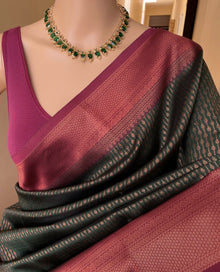 BOTTLE GREEN ART SILK SAREE WITH MAGENTA BORDER