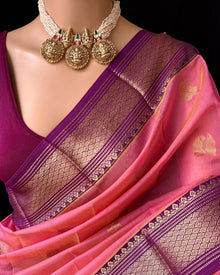 PEACH KORA COTTON SAREE