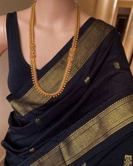 BLACK COTTON SILK FULL BUTTA SAREE