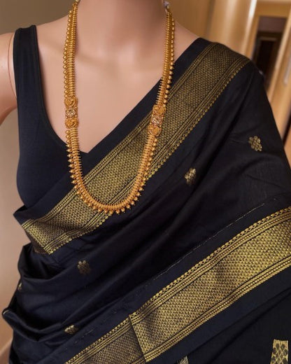 BLACK COTTON SILK FULL BUTTA SAREE