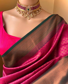 RANI PINK ART SILK SAREE WITH GREEN BORDER