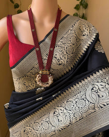 BLACK ART SILK SAREE WITH GOLD ZARI BORDER