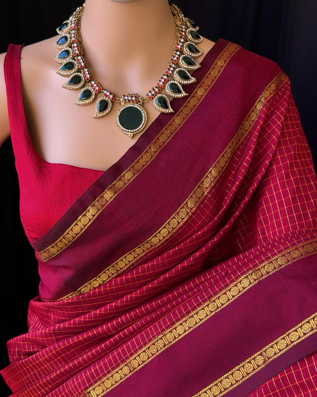 REDDISH MARRON KATTAM COTTON SAREE RUDRAKSHA BORDER