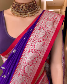 VIOLET ART SILK SAREE WITH RED BORDER
