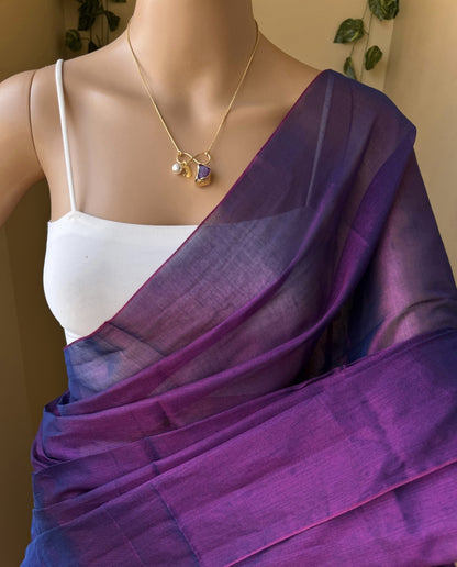 PURPLE BLUE TISSUE COTTON SAREE